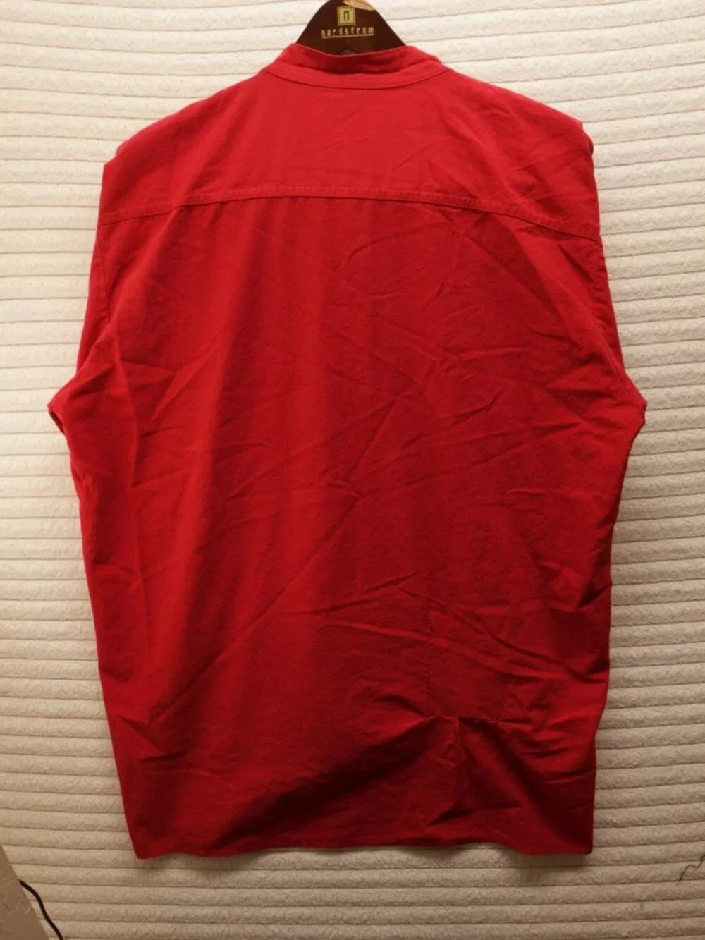 Mexican Handmade Embroidered Short Sleeve Mens Shirt Red Aztec FLAW